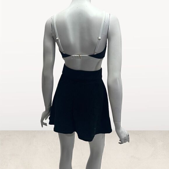 Rue21 Black Terry High Waist Mini Y2K Skater Skirt Drawstring Waist - Picture 5 of 6